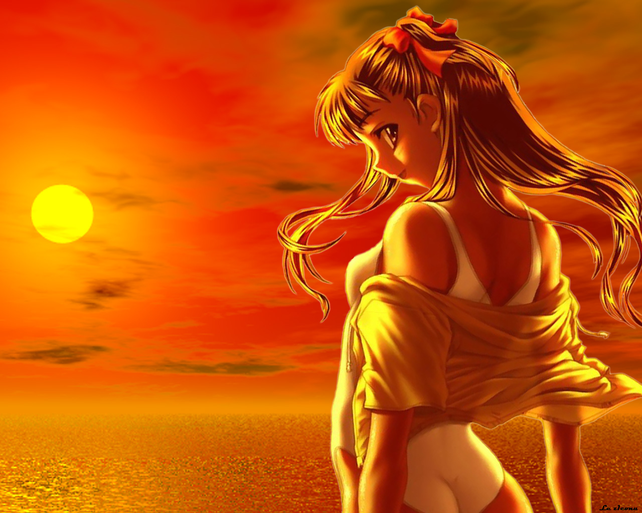 Fond d'ecran Manga Fille sexy sur la plage